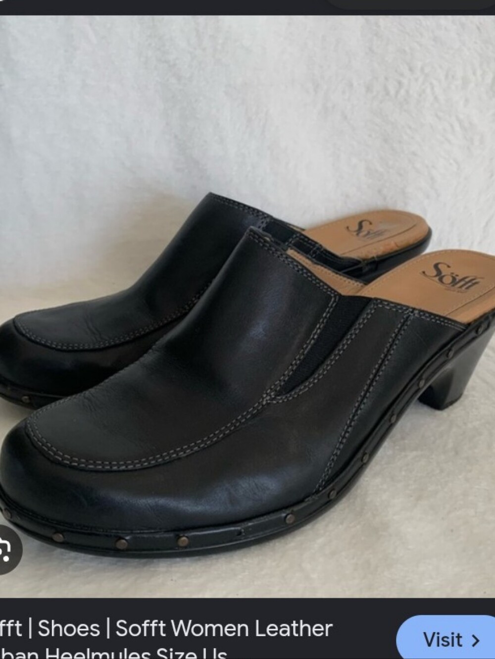 New Condition Sofft Black Leather Clog Mules